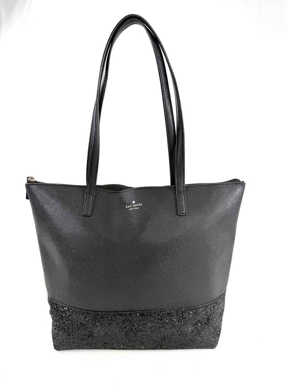 Kate Spade Greta Court Black Saffiano Leather Glitter Bottom Penny Tote Bag